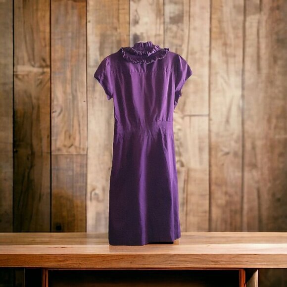 The Limited Shirt Dress Button Front Tie Belt Purple Ruffle Cap Sleeve Pockets S - Picture 5 of 8